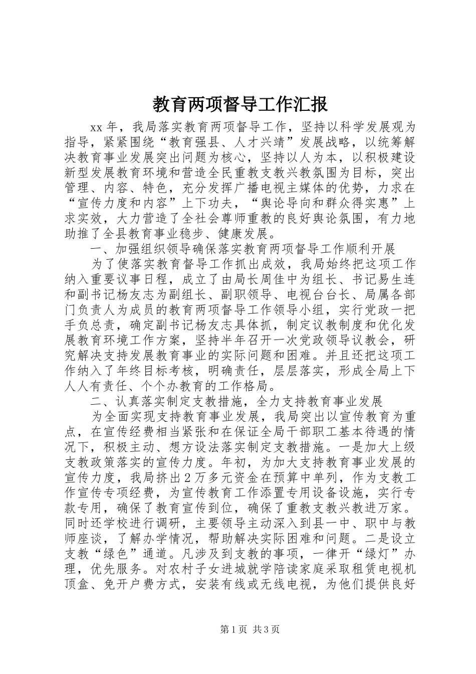 2024年教育两项督导工作汇报_第1页