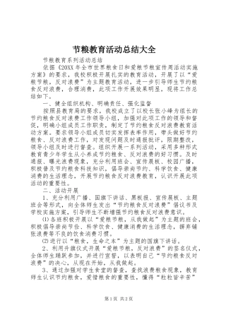 2024年节粮教育活动总结大全