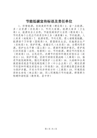 2024年节能低碳宣传标语及责任单位