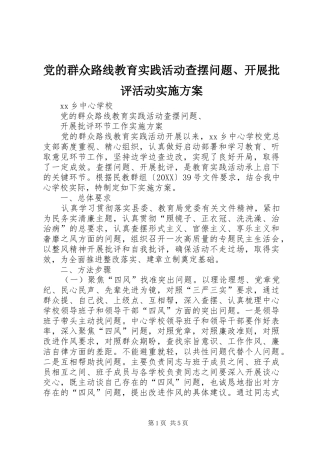 2024年党的群众路线教育实践活动查摆问题开展批评活动实施方案