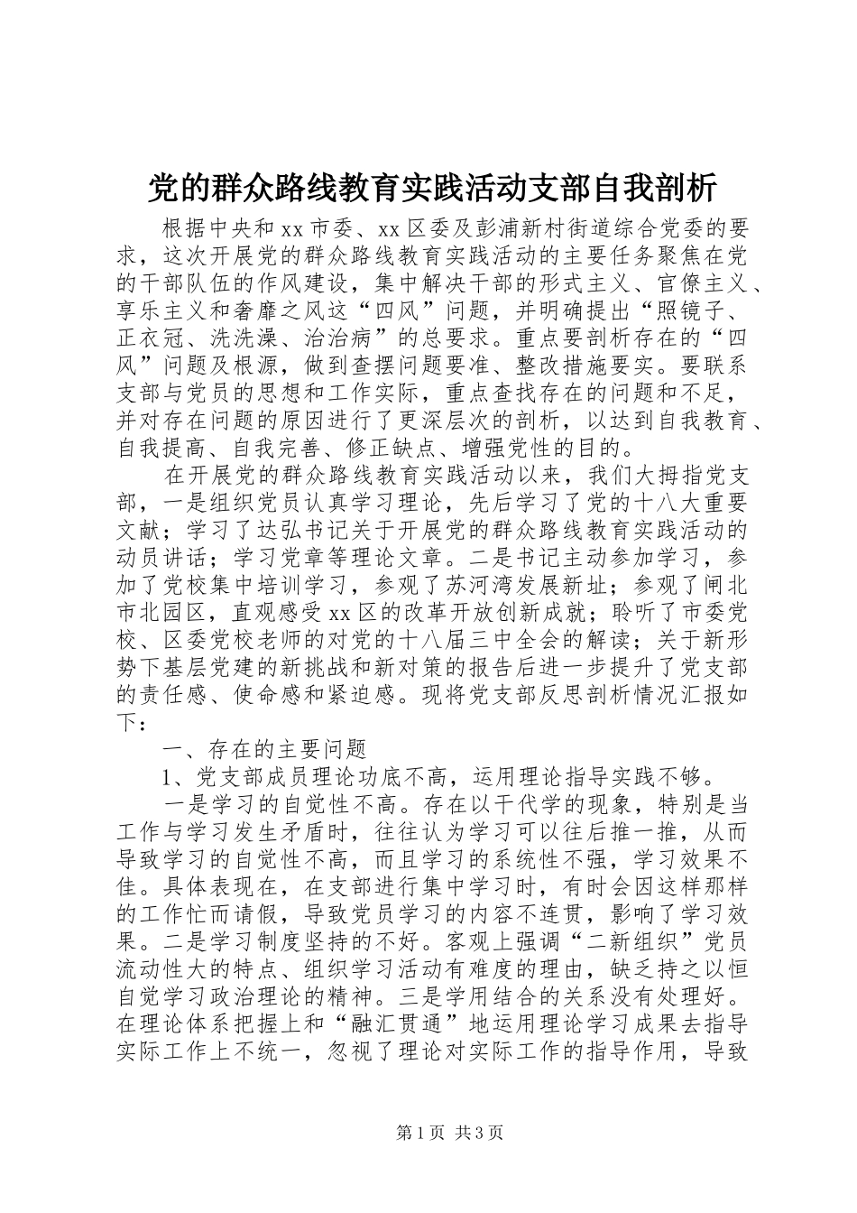 2024年党的群众路线教育实践活动支部自我剖析_第1页
