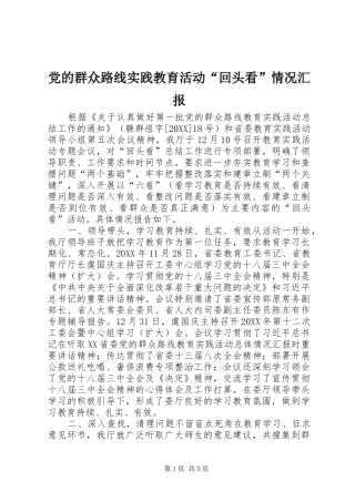 2024年党的群众路线实践教育活动回头看情况汇报