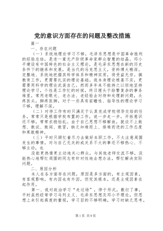 2024年党的意识方面存在的问题及整改措施