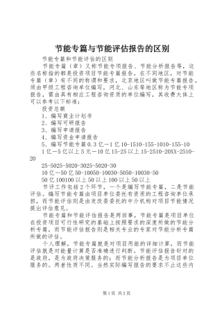 2024年节能专篇与节能评估报告的区别