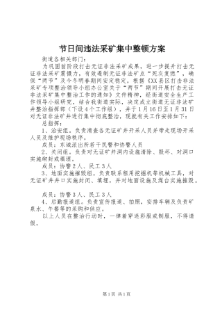 2024年节日间违法采矿集中整顿方案