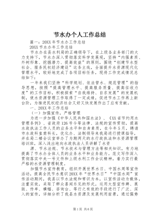 2024年节水办个人工作总结