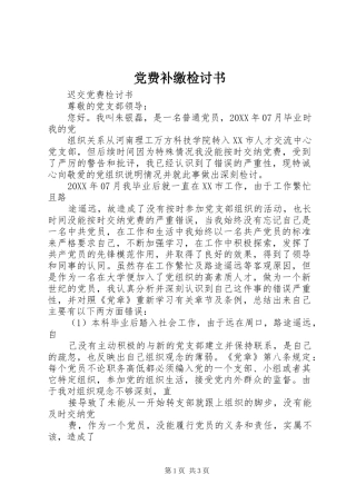 2024年党费补缴检讨书