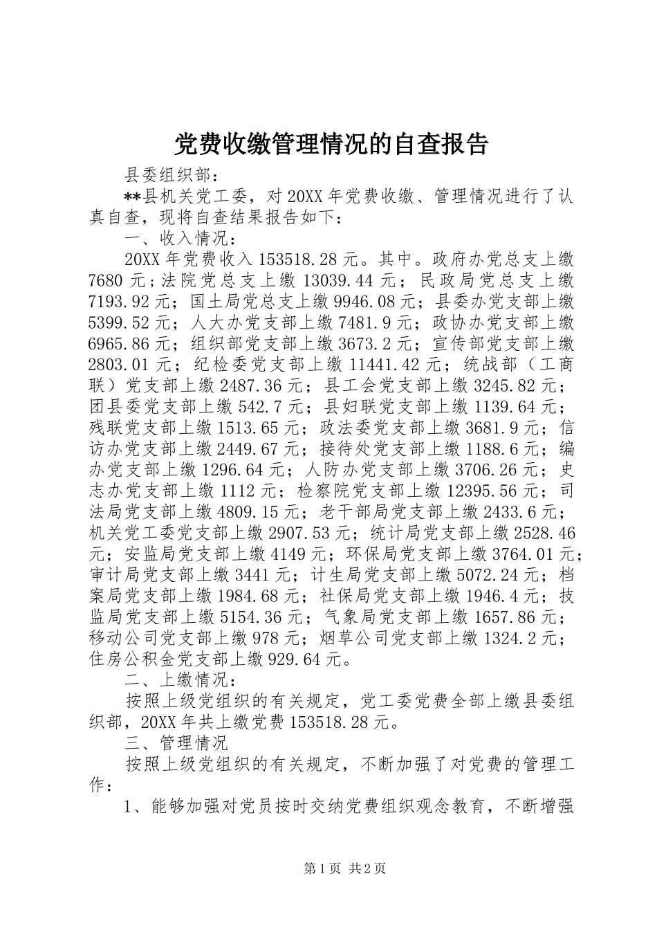 2024年党费收缴管理情况的自查报告_第1页
