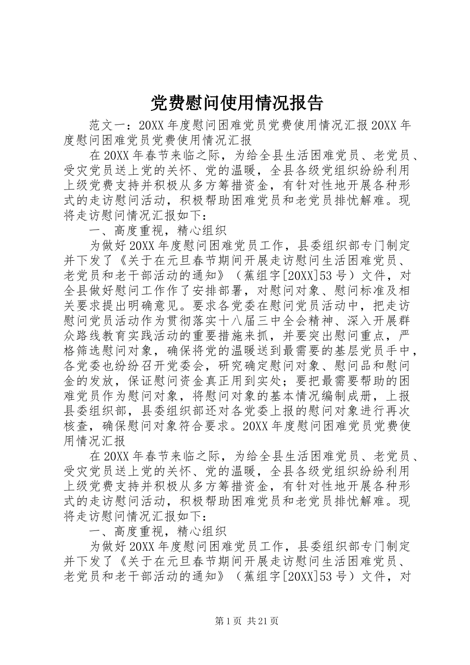 2024年党费慰问使用情况报告_第1页