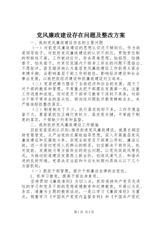 2024年党风廉政建设存在问题及整改方案