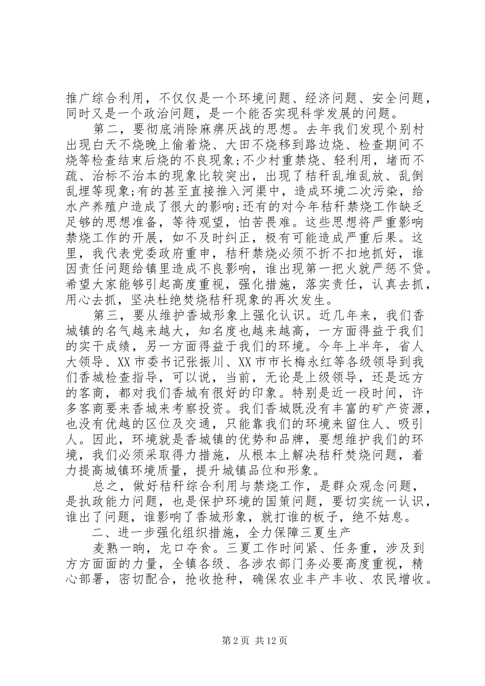 2024年秸秆禁烧工作领导致辞_第2页