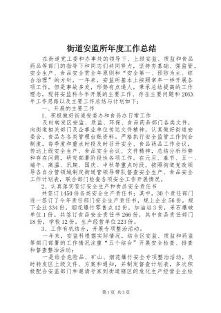 2024年街道安监所年度工作总结