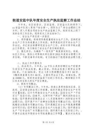 2024年街道安监中队年度安全生产执法监察工作总结