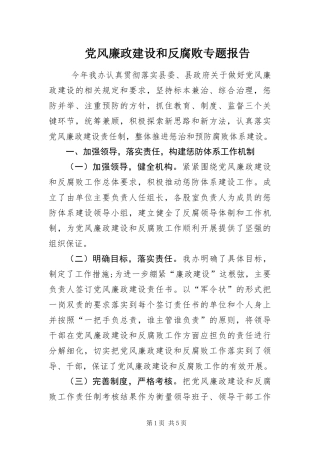 2024年党风廉政建设和反腐败专题报告