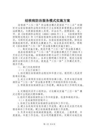 2024年结核病防治服务模式实施方案