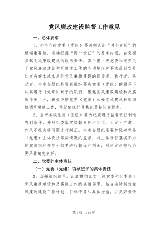 2024年党风廉政建设监督工作意见