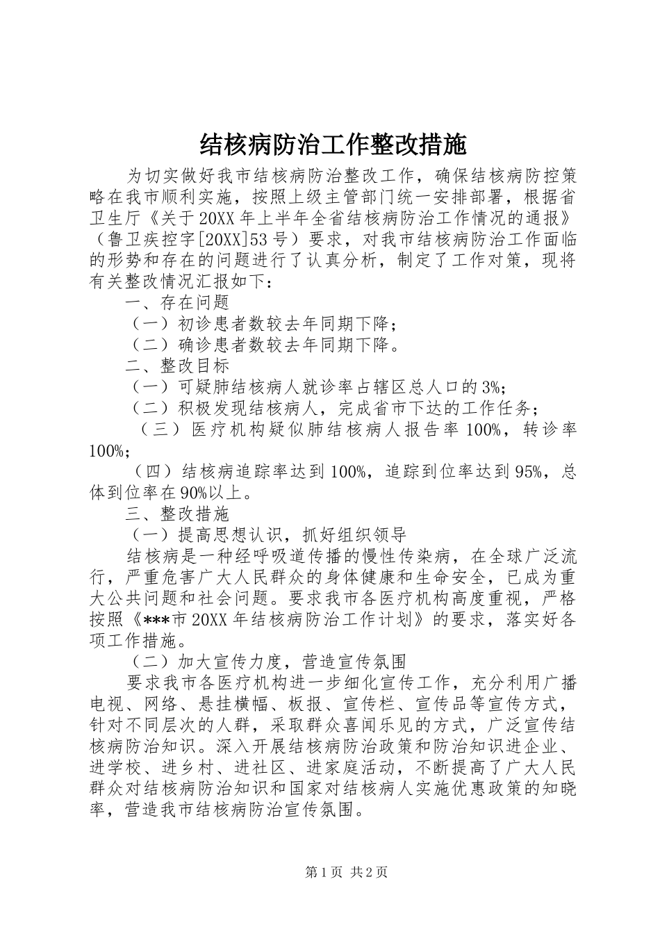 2024年结核病防治工作整改措施_第1页