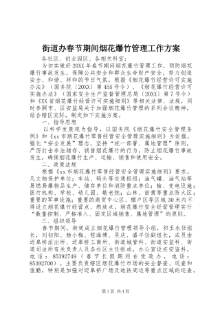 2024年街道办春节期间烟花爆竹管理工作方案