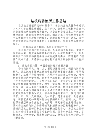 2024年结核病防治所工作总结