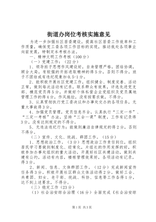 2024年街道办岗位考核实施意见