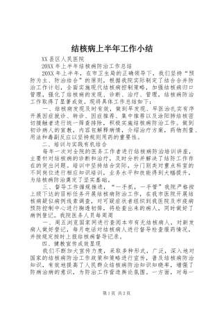 2024年结核病上半年工作小结