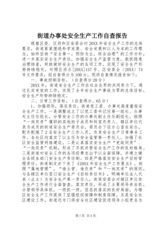 2024年街道办事处安全生产工作自查报告