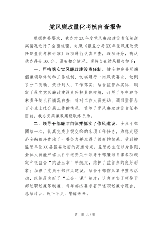 2024年党风廉政量化考核自查报告