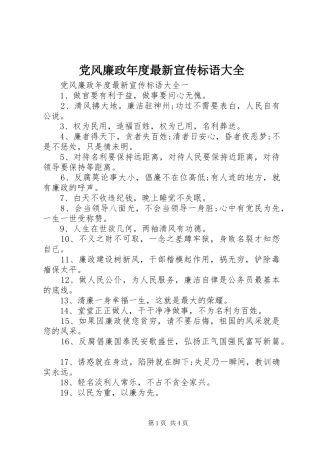 2024年党风廉政年度最新宣传标语大全