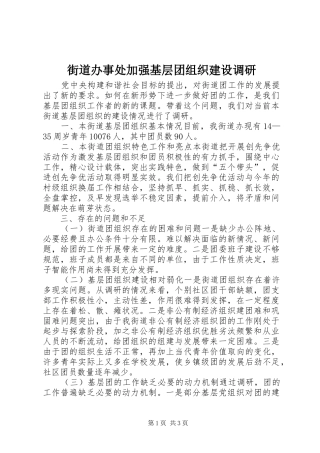 2024年街道办事处加强基层团组织建设调研