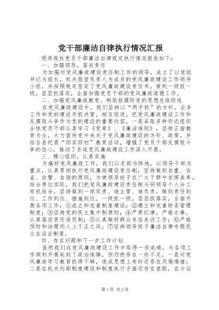 2024年党干部廉洁自律执行情况汇报