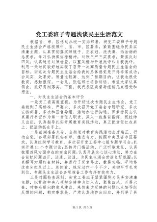 2024年党工委班子专题浅谈民主生活范文