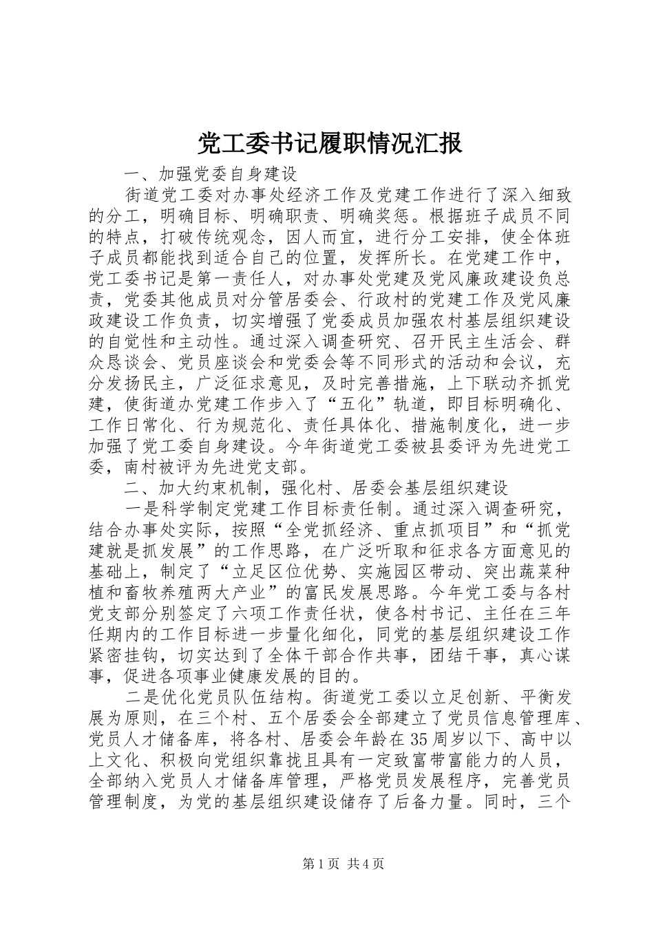 2024年党工委书记履职情况汇报_第1页