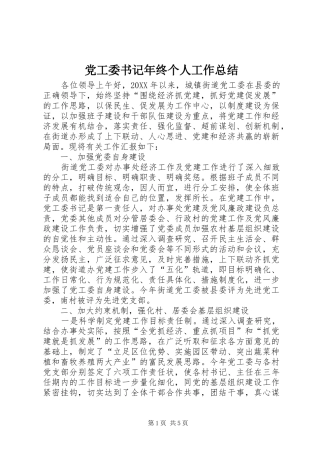 2024年党工委书记年终个人工作总结