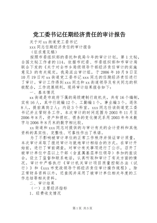 2024年党工委书记任期经济责任的审计报告