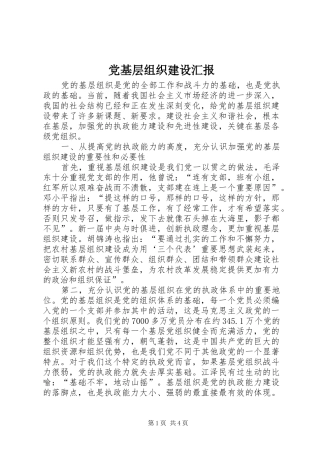 2024年党基层组织建设汇报