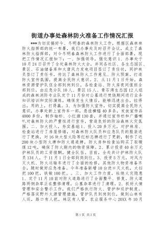 2024年街道办事处森林防火准备工作情况汇报