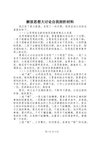2024年解放思想大讨论自我剖析材料