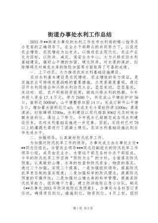 2024年街道办事处水利工作总结