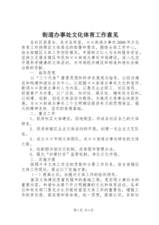 2024年街道办事处文化体育工作意见