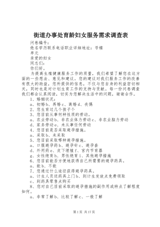 2024年街道办事处育龄妇女服务需求调查表