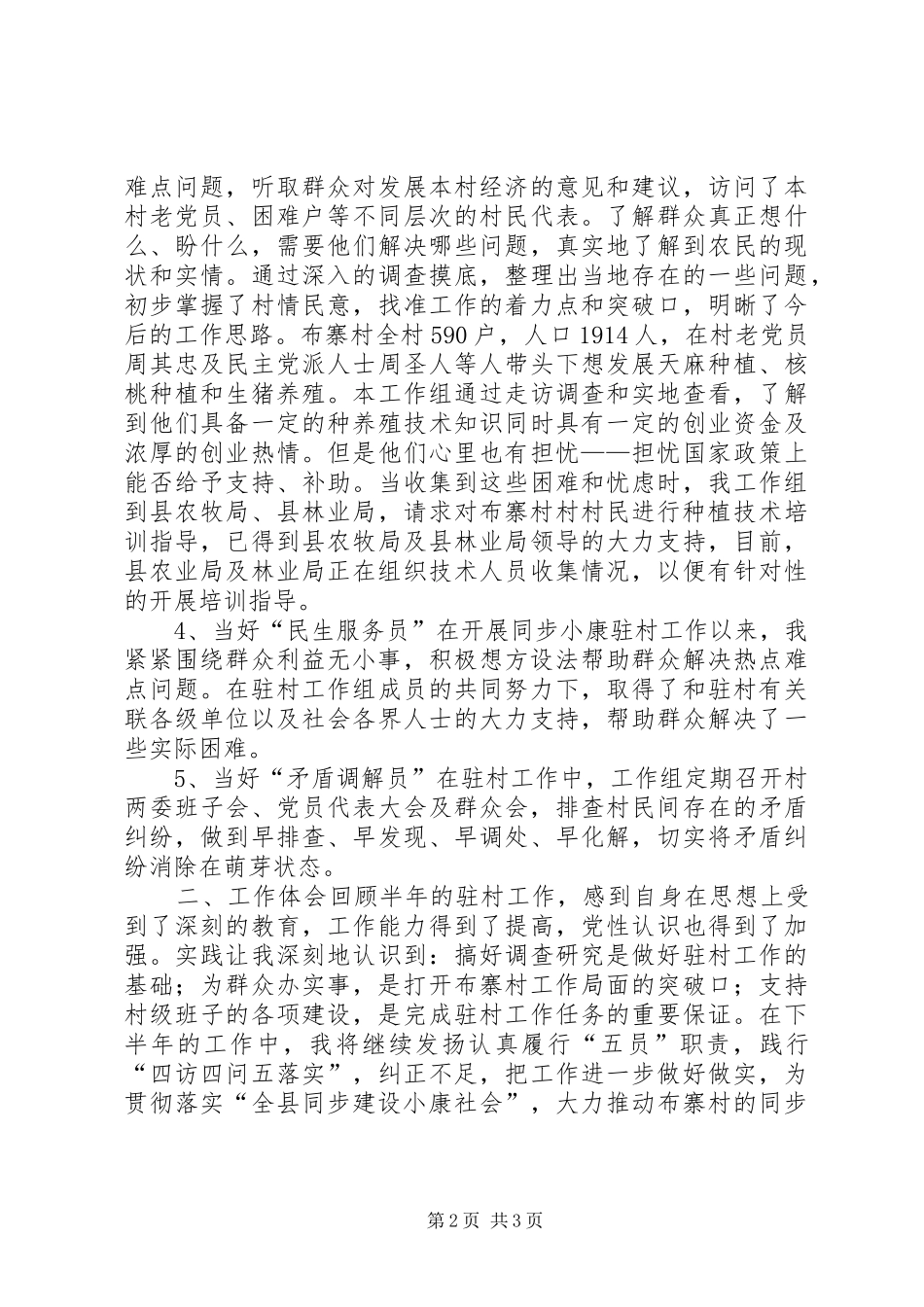 2024年街道办事处驻村干部同步小康个人述职报告_第2页