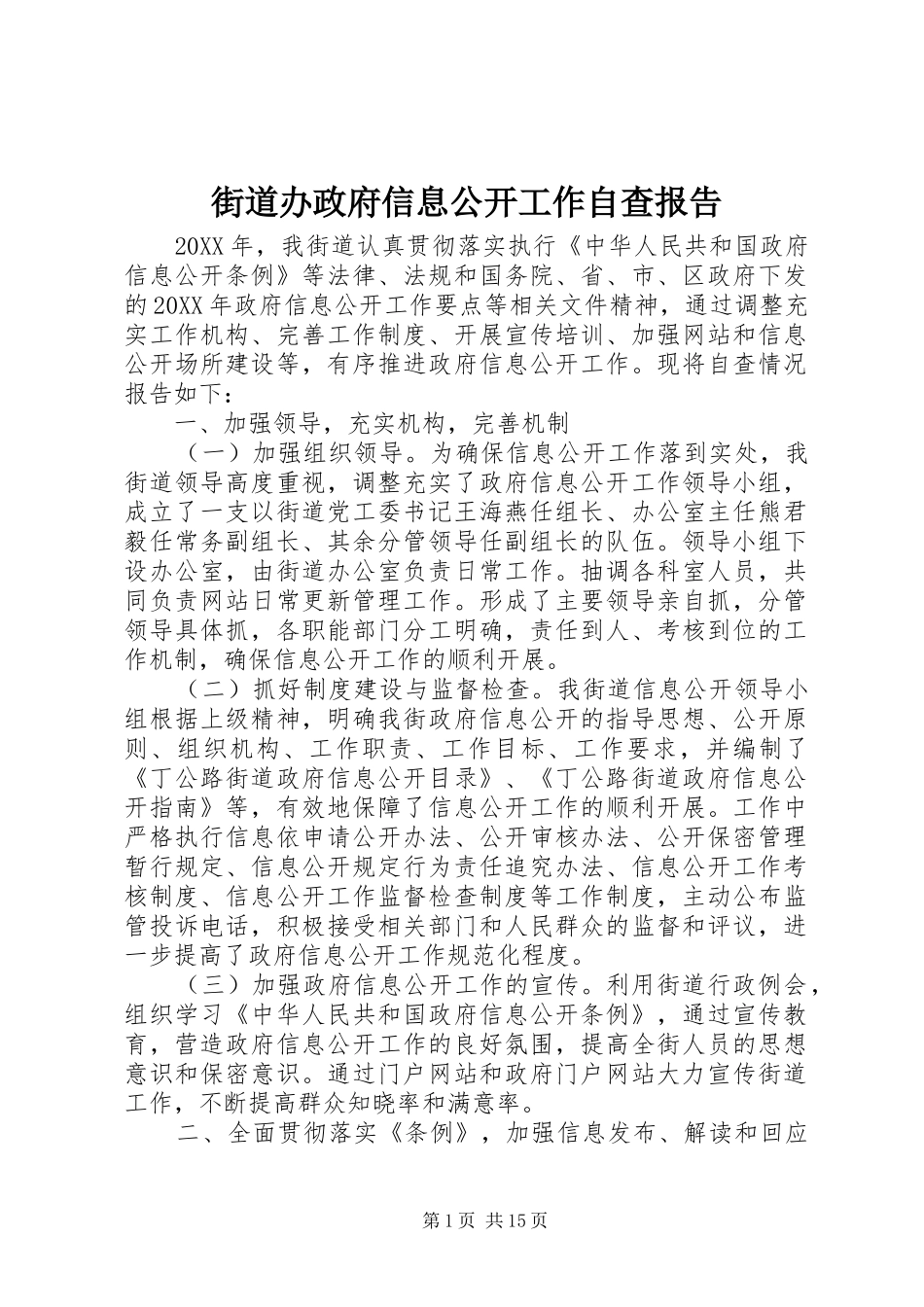 2024年街道办政府信息公开工作自查报告_第1页