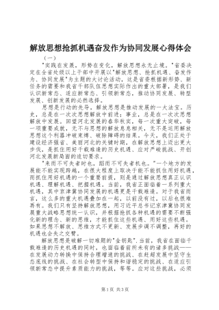 2024年解放思想抢抓机遇奋发作为协同发展心得体会