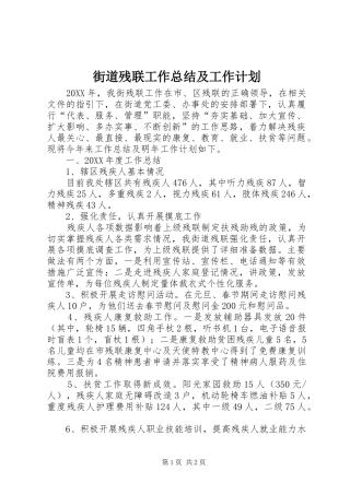 2024年街道残联工作总结及工作计划