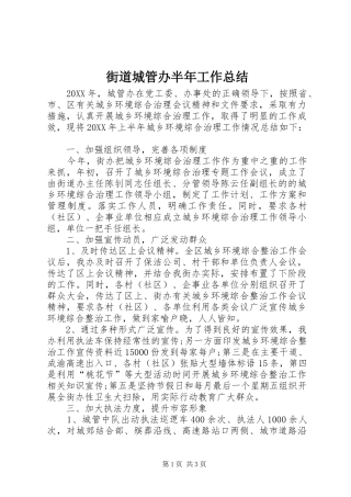 2024年街道城管办半年工作总结