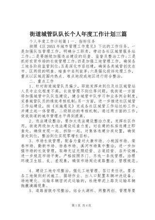 2024年街道城管队队长个人年度工作计划三篇