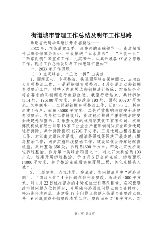 2024年街道城市管理工作总结及明年工作思路