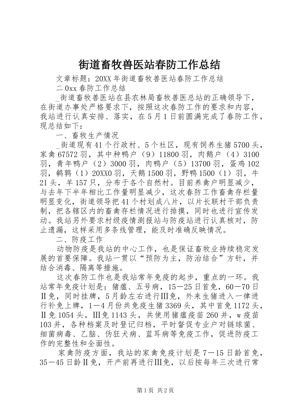 2024年街道畜牧兽医站春防工作总结_第1页