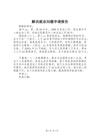2024年解决就业问题申请报告