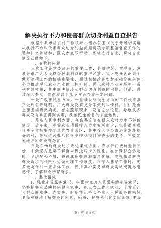 2024年解决执行不力和侵害群众切身利益自查报告